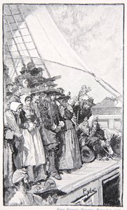 「ようこそ」の新世界への出発、1682年8月 作： Howard Pyle